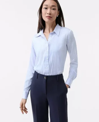 Ann Taylor Tops And Blouses|Striped Relaxed Perfect Shirt Powdered Periwinkle