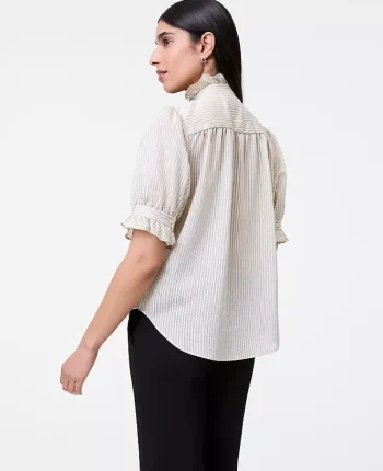 Ann Taylor Tops And Blouses|Striped Ruffle Collar Shirt Ivory