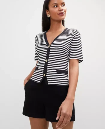 Ann Taylor Tops And Blouses|Striped Short Sleeve Cardigan Black/ White Stripe