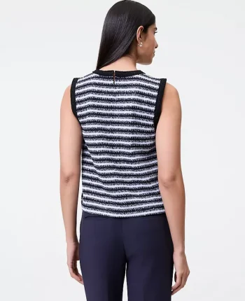 Ann Taylor Tops And Blouses|Striped Tweed Trim Top Navy/White