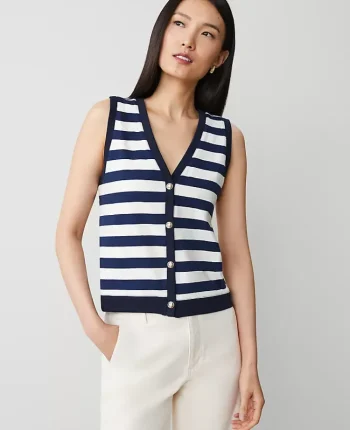Ann Taylor Tops And Blouses|Striped V-Neck Vest Night Sky