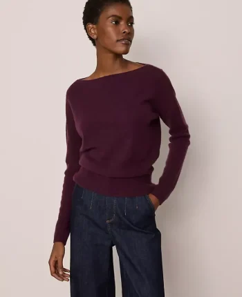 Ann Taylor Cashmere|Sweaters|Studio Collection Cashmere Off-The-Shoulder Sweater Deep Cabernet