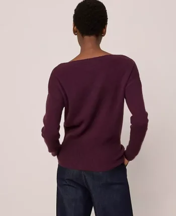 Ann Taylor Cashmere|Sweaters|Studio Collection Cashmere Off-The-Shoulder Sweater Deep Cabernet