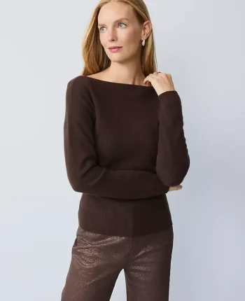 Ann Taylor Cashmere|Sweaters|Studio Collection Cashmere Off-The-Shoulder Sweater Pure Chocolate