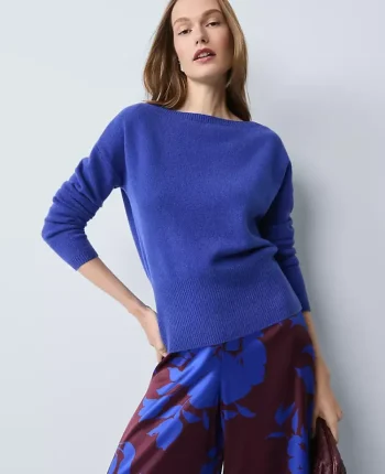 Ann Taylor Cashmere Sweaters|Cashmere|Studio Collection Cashmere Off-The-Shoulder Sweater Vivid Blue