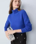 Ann Taylor Cashmere|Cashmere|Studio Collection Cashmere Ribbed Turtleneck Sweater Vivid Blue