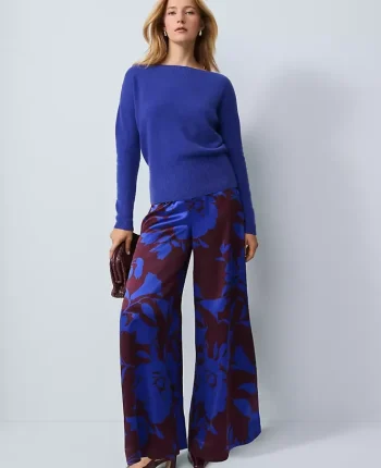 Ann Taylor Pants|Studio Collection Floral Silk Palazzo Pant Deep Cabernet