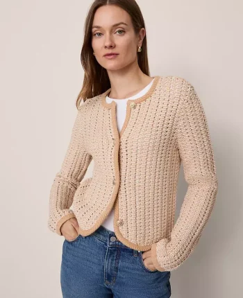 Ann Taylor Sweaters|All Sweaters|Textured Stitch Cardigan Camel Multi
