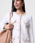 Ann Taylor Sweaters|All Sweaters|Textured Trim Sweater Jacket Winter White