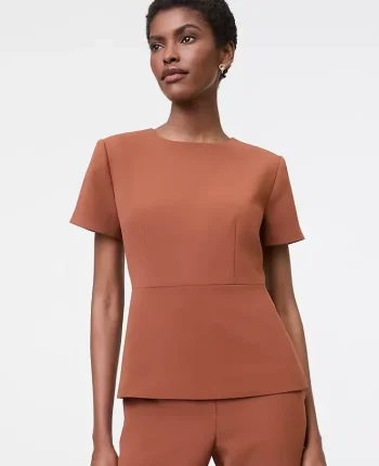 Ann Taylor Suits|Suits|The Crew Neck Peplum Top In Crinkle Crepe Tortoise Shell Brown
