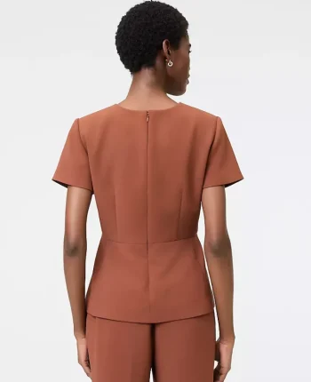Ann Taylor Suits|Suits|The Crew Neck Peplum Top In Crinkle Crepe Tortoise Shell Brown