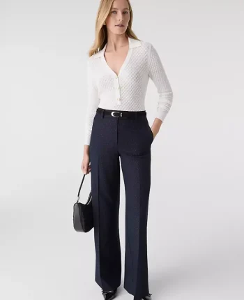Ann Taylor Suits|Suits|The Dotted Wide-Leg Flare Trouser Navy Woven Pin Dot