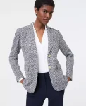 Ann Taylor Jackets And Blazers|The Greenwich Blazer In Herringbone Tweed Speckled Navy/White