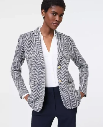 Ann Taylor Jackets And Blazers|The Greenwich Blazer In Herringbone Tweed Speckled Navy/White
