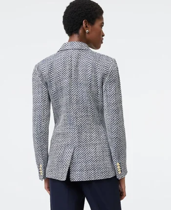 Ann Taylor Jackets And Blazers|The Greenwich Blazer In Herringbone Tweed Speckled Navy/White