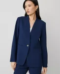 Ann Taylor Jackets And Blazers|Suits|The Long Collarless Blazer In Fluid Crepe Pure Sapphire