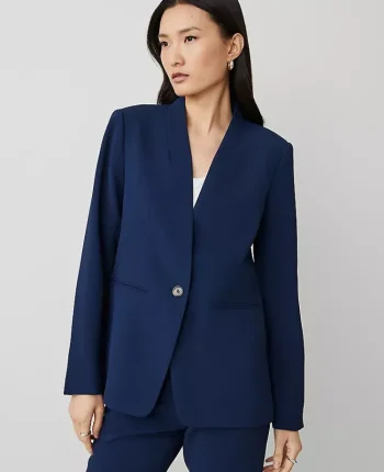 Ann Taylor Jackets And Blazers|Suits|The Long Collarless Blazer In Fluid Crepe Pure Sapphire