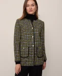 Ann Taylor Jackets And Blazers|The Long Crew Neck Jacket In Houndstooth Tweed Green/Navy Multi