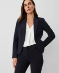 Ann Taylor Jackets And Blazers|Suits|The Notched One Button Blazer In Seasonless Stretch Deep Navy Sky