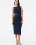 Ann Taylor Petite Dresses|Petite Suits|The Petite Belted Crew Neck Sheath Dress Deep Navy Sky