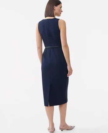 Ann Taylor Petite Dresses|Petite Suits|The Petite Belted Crew Neck Sheath Dress Deep Navy Sky