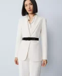 Ann Taylor Jackets And Blazers|Jackets And Blazers|The Petite Belted Fitted Long Blazer In Crepe Winter White