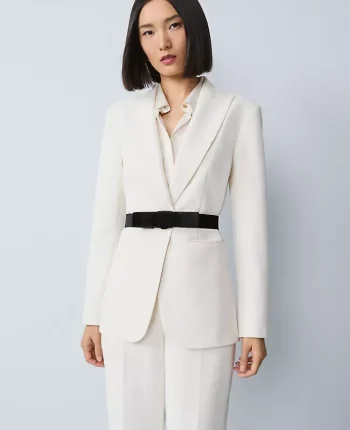 Ann Taylor Jackets And Blazers|Jackets And Blazers|The Petite Belted Fitted Long Blazer In Crepe Winter White