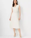 Ann Taylor Petite Dresses|Petite Suits|The Petite Belted V-Neck Midi Dress In Fluid Crepe Ivory Whisper