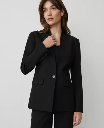 Ann Taylor Petite Jackets And Blazers|Petite Suits|The Petite Collarless Blazer In Seasonless Stretch Black