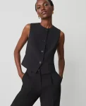 Ann Taylor Petite Jackets And Blazers|Petite Suits|The Petite Cropped Vest In Fluid Crepe Black