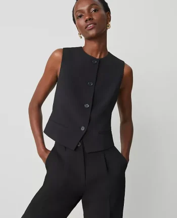 Ann Taylor Petite Jackets And Blazers|Petite Suits|The Petite Cropped Vest In Fluid Crepe Black