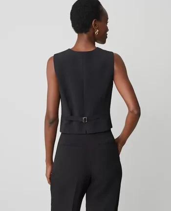 Ann Taylor Petite Jackets And Blazers|Petite Suits|The Petite Cropped Vest In Fluid Crepe Black
