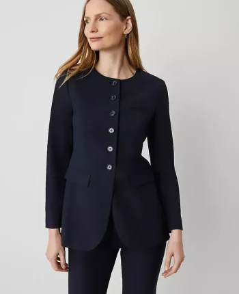 Ann Taylor Petite Jackets And Blazers|Petite Suits|The Petite Curved Hem Jacket In Seasonless Stretch Deep Navy Sky