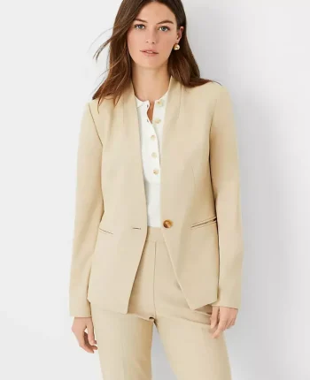 Ann Taylor Petite Jackets And Blazers|Petite Suits|The Petite Cutaway Blazer In Bi-Stretch Toasted Oat