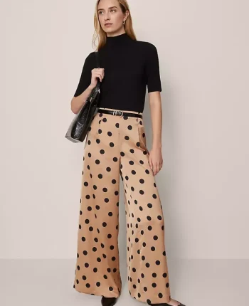 Ann Taylor Pants|Petite Pants|The Petite Dotted Dramatic Wide-Leg Satin Pant Cafe Au Lait
