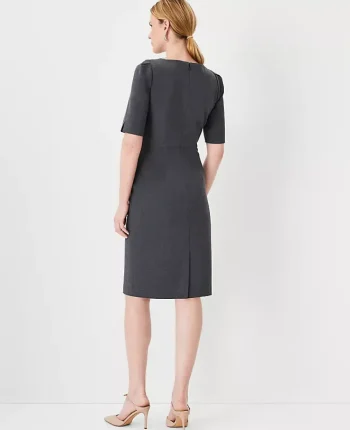 Ann Taylor Petite Dresses|Petite Suits|The Petite Elbow Sleeve Square Neck Dress In Seasonless Stretch Modern Charcoal