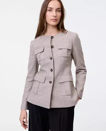 Ann Taylor Petite Jackets And Blazers|New Petite Styles|The Petite Fitted Crew Neck Jacket In Herringbone Mixed Tan