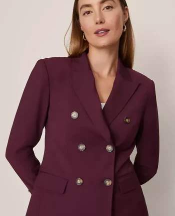 Ann Taylor Jackets And Blazers|Petite Jackets And Blazers|The Petite Fitted Long Double Breasted Blazer Poised Plum