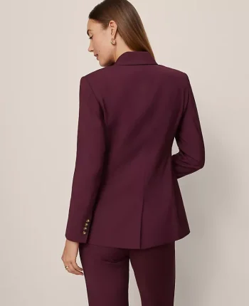 Ann Taylor Jackets And Blazers|Petite Jackets And Blazers|The Petite Fitted Long Double Breasted Blazer Poised Plum