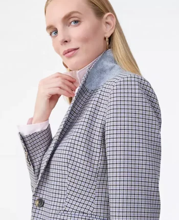 Ann Taylor Petite Jackets And Blazers|New Petite Styles|The Petite Fitted One Button Blazer In Houndstooth Blue/Tan Houndstooth Multi