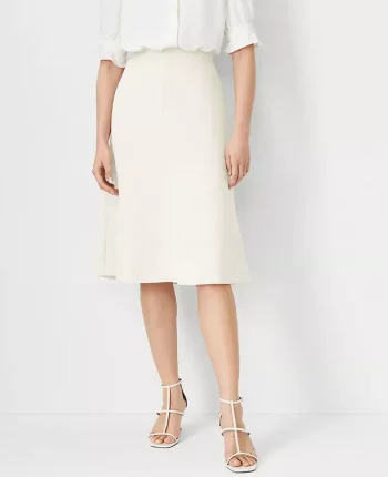 Ann Taylor Petite Skirts|Petite Suits|The Petite Flare Skirt In Fluid Crepe Ivory Whisper