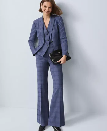Ann Taylor Petite Pants|Petite Suits|The Petite Flare Trouser In Plaid Blue Plaid Multi