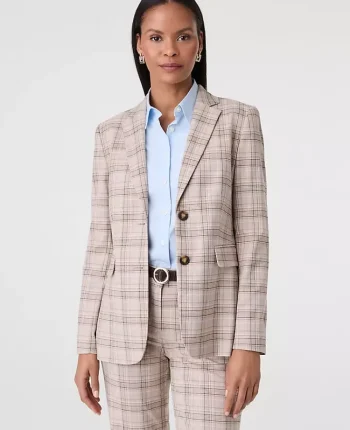 Ann Taylor Petite Jackets And Blazers|Petite Suits|The Petite Greenwich Blazer In Plaid Tan/Navy Plaid