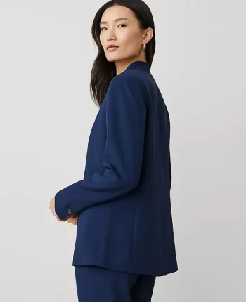 Ann Taylor Petite Jackets And Blazers|Petite Suits|The Petite Long Collarless Blazer In Fluid Crepe Pure Sapphire