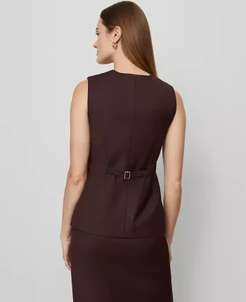 Ann Taylor Jackets And Blazers|Suits|The Petite Long Crew Neck Vest Classic Burgundy