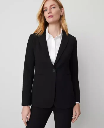 Ann Taylor Petite Jackets And Blazers|Petite Suits|The Petite Long One Button Blazer In Bi-Stretch Black