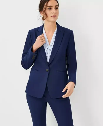 Ann Taylor Petite Jackets And Blazers|Petite Suits|The Petite Long One Button Blazer In Bi-Stretch Pure Sapphire