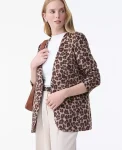 Ann Taylor Petite Jackets And Blazers|New Petite Styles|The Petite Longline Collarless Blazer In Animal Print Almond Croissant