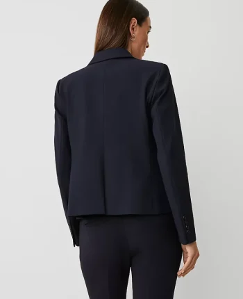 Ann Taylor Petite Jackets And Blazers|Petite Suits|The Petite Notched One Button Blazer In Seasonless Stretch Deep Navy Sky