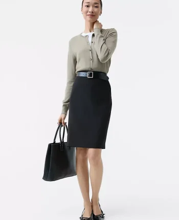 Ann Taylor Petite Skirts|Petite Suits|The Petite Pocket Midi Skirt In Fluid Crepe Black